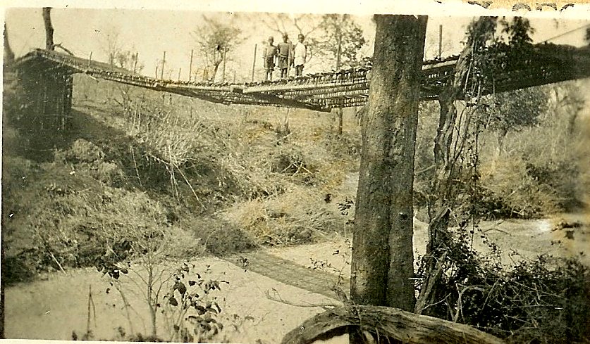 The suspension bridge over the Lutsimbwe seen from the bank